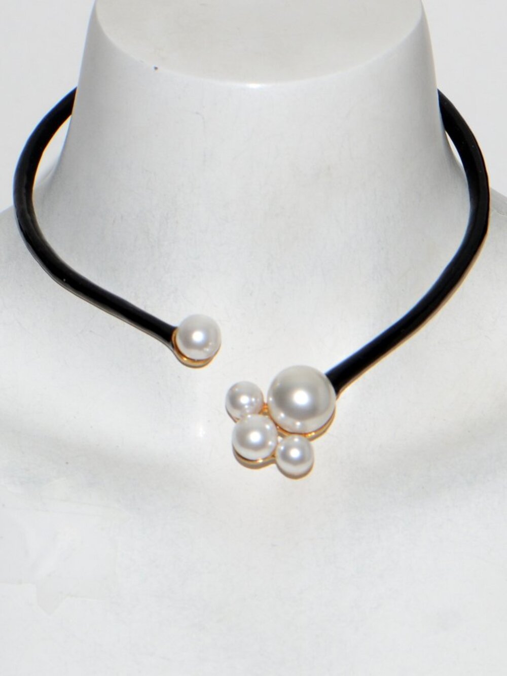 Kenneth Jay Lane Black Enamel & Pearl Collar Necklace